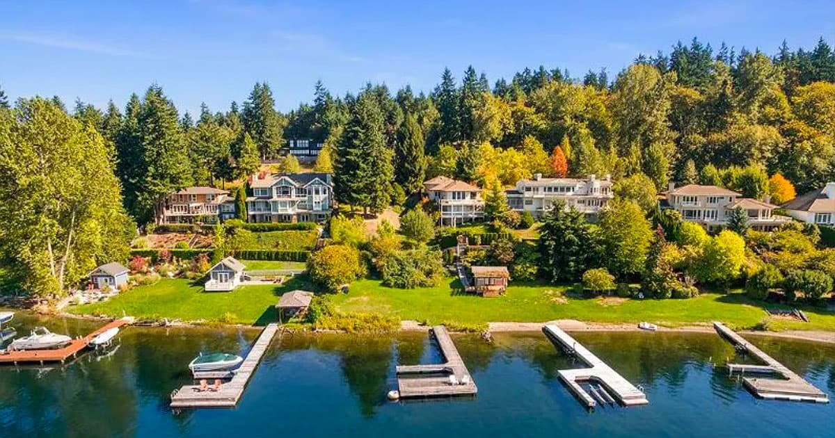 Sammamish Plateau luxury homes overlooking Lake Sammamish with Mt. Rainier in background